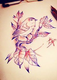手稿小鸟纹身图案