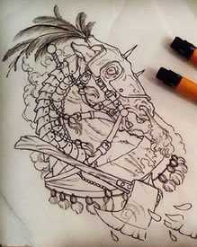 手绘骷髅独角兽纹身图案