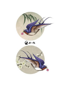 手绘春天的小燕子纹身图案