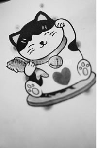 爱吃鱼的小猫纹身图案