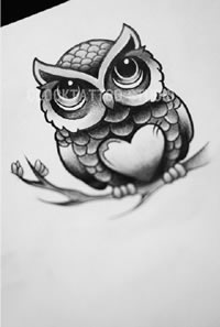 手稿可爱的猫头鹰纹身图案