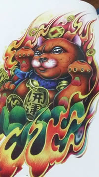 手稿霸气招财猫纹身图案