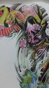 手稿蛇戏般若纹身图案