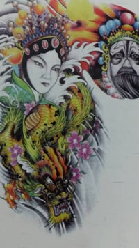中国风龙花旦武生纹身图案