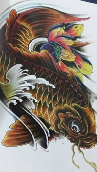 手稿大气锦鲤纹身图案