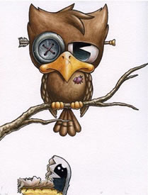 彩绘手稿猫头鹰纹身图案