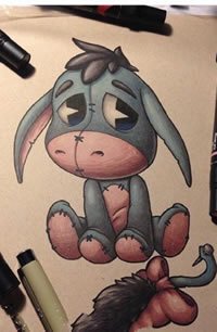手绘卡通小动物纹身图案