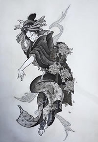 手稿日本风艺妓纹身图案