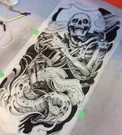 手绘灯神骷髅纹身图案