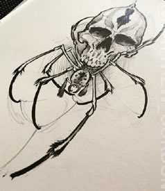手稿素描骷髅蜘蛛纹身图案