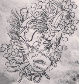 手稿素描恶魔被伏纹身图案