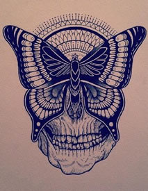 手绘骷髅蝴蝶纹身图案