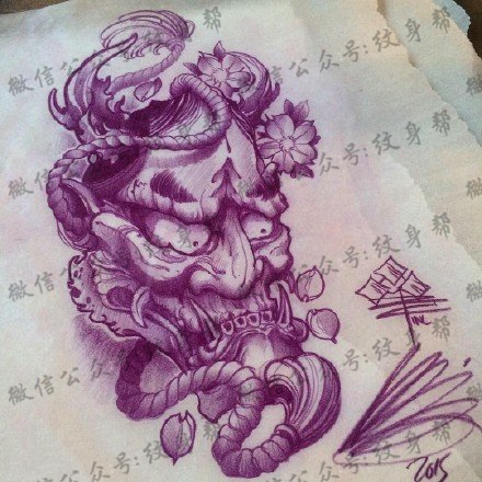 手稿素描般若纹身图案