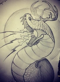 手稿素描蛇纹身图案