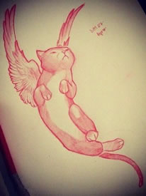 手稿彩绘会飞的猫纹身图案