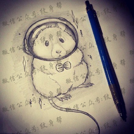 手稿素描小熊纹身图案