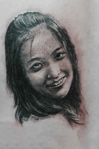 手稿素描美女肖像纹身图案