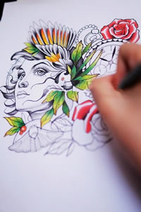 手稿彩绘花旦纹身图案