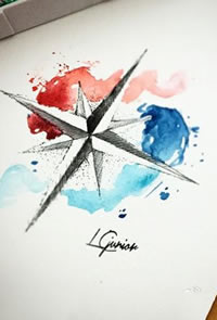 水墨风指南针纹身图案