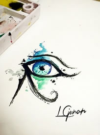 手稿水彩眼睛纹身图案