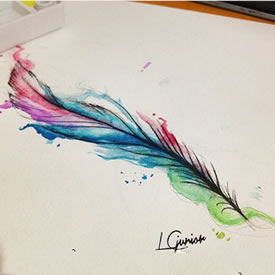 手稿水彩羽毛纹身图案