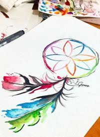 手稿水彩捕梦网纹身图案