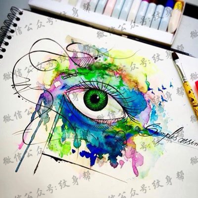 水彩风格清澈之眼睛纹身图案