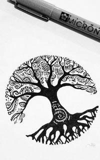 手稿老树纹身图案