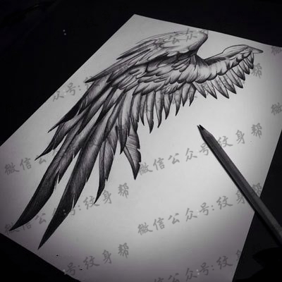 手稿翅膀纹身图案