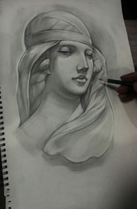 手绘圣母玛利亚纹身图案