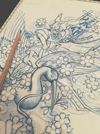 手稿兔子仙鹤纹身图案