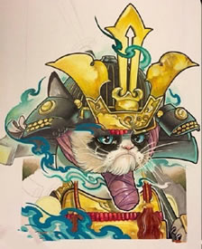 手稿彩绘猫将军纹身图案