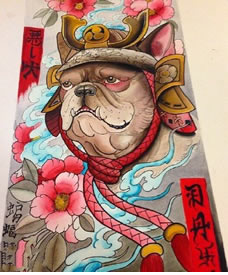 手稿彩绘狗将军纹身图案