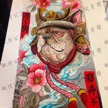 手稿彩绘狗将军纹身图案
