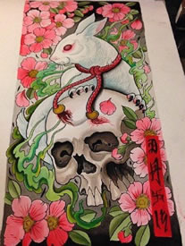 手稿彩绘兔子骷髅纹身图案