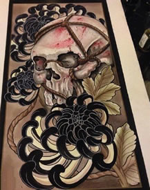 手稿骷髅菊花纹身图案