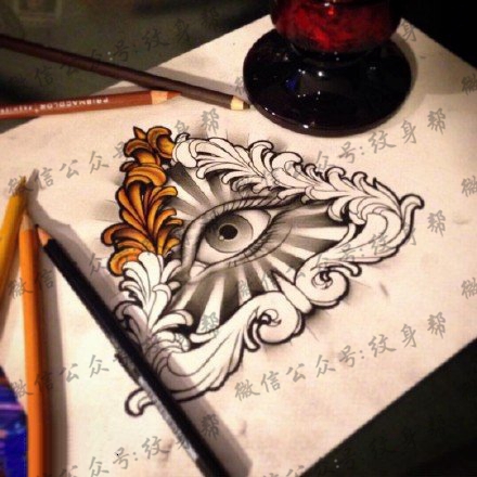 几何元素素描眼睛纹身图案