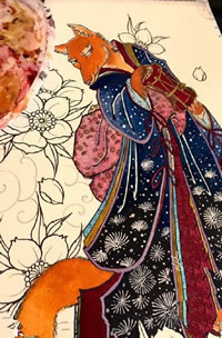 手稿彩绘狐狸纹身图案