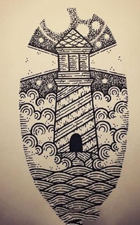 点刺的灯塔纹身图案