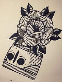 手稿点刺花卉纹身图案