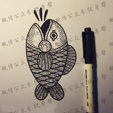 点刺鱼纹身图案