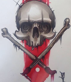 手稿骷髅骨头笔纹身图案