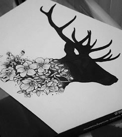 手稿灵鹿纹身图案