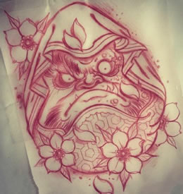 手稿素描达摩蛋纹身图案