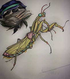 手稿小狗蚂蚱纹身图案