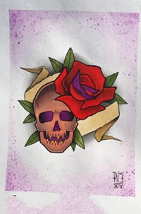 手稿玫瑰骷髅纹身图案