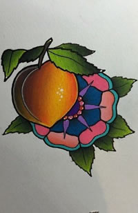 彩绘桃子梵花纹身图案