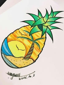 手稿菠萝风景纹身图案