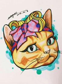 手稿彩绘小猫咪纹身图案