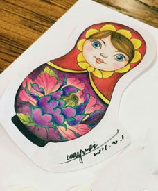 精美彩绘俄罗斯套娃纹身图案